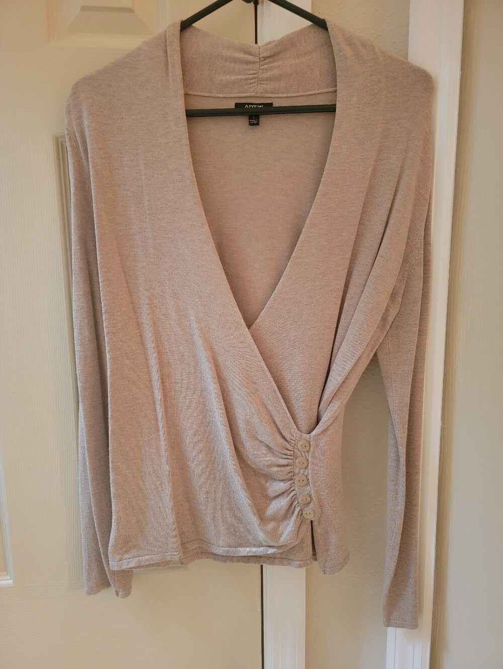 Apt. 9 Taupe Wrap-Front Long Sleeve Top with Side Button Detail
